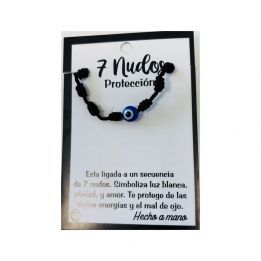 Pulsera 7 nudos negro cordón grueso con Ojo Turco